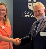 QLS President Rebecca Fogerty congratulates David Simpson on 25 years in the profession. Photos: Supplied