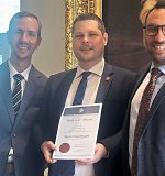 Principal Lawyers Christopher Lumme (left) and Ben Rynderman congratulate Michael Phillips on his admission. Photo: Supplied